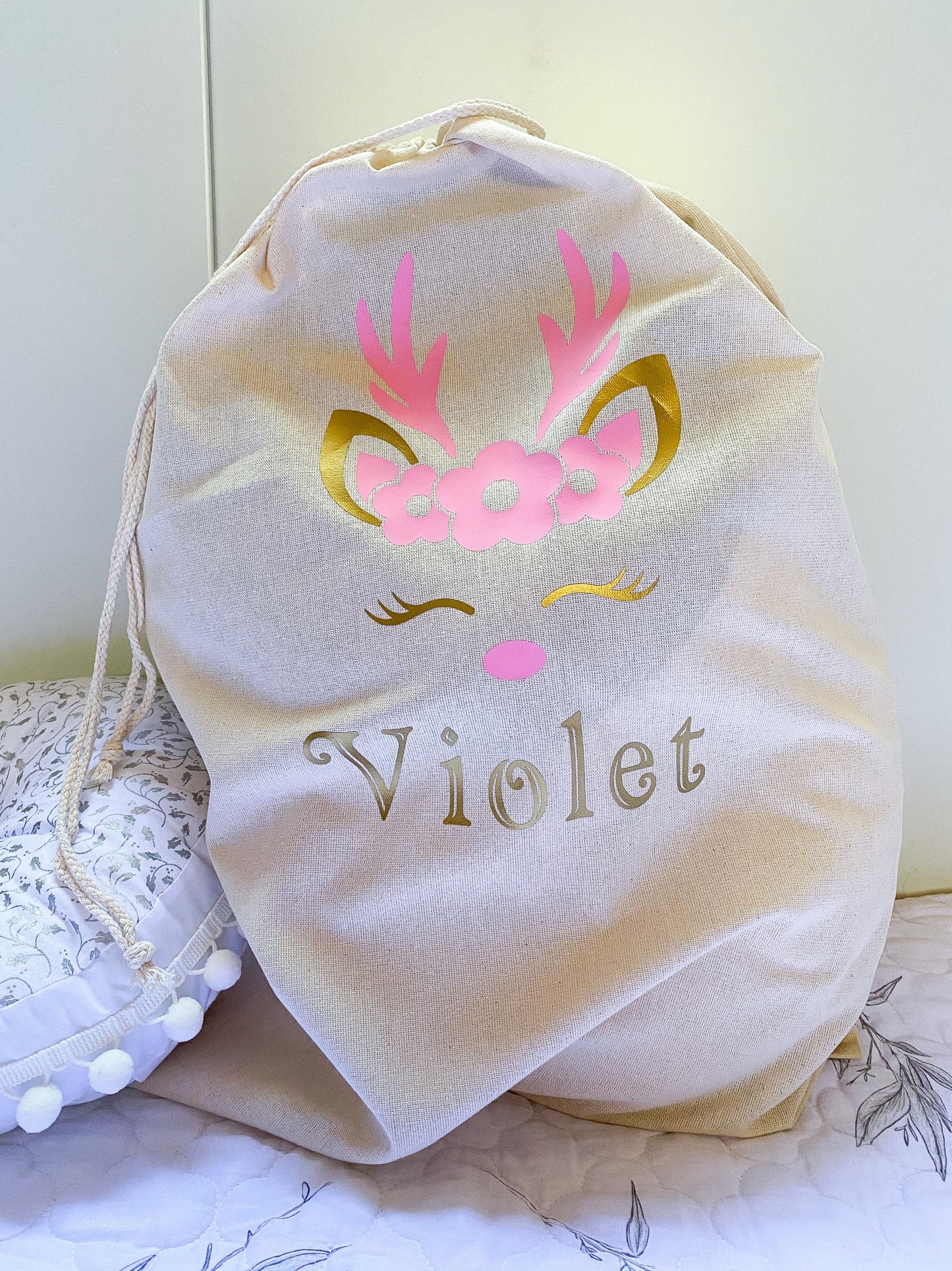 SLEEPY REINDEER Santa Sack